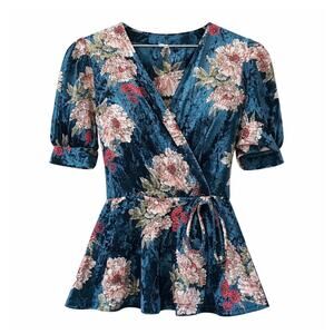 Monteau Velvet Floral Wrap Top Large